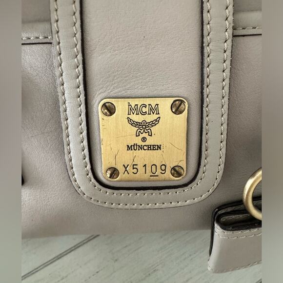 MCM Taupe Leather Satchel Purse, Gold Hardware, Medium Handbag, 12x6, Tote - Picture 5 of 10